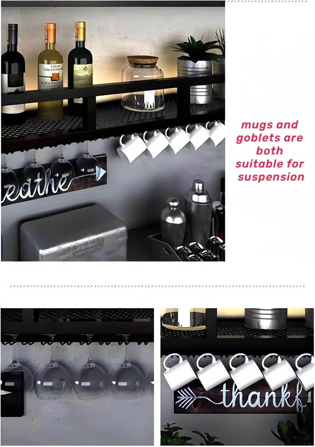 Bar Shelves Wall Mounted with LED Light