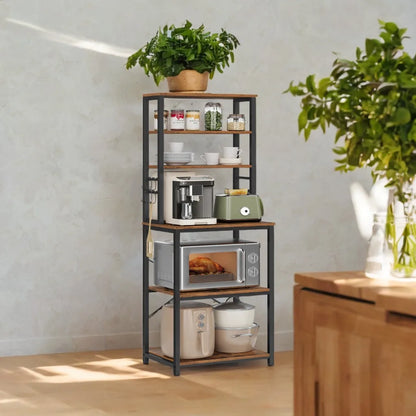 Coffee Bar, 6-Tier Kitchen Shelves with 6 Hooks