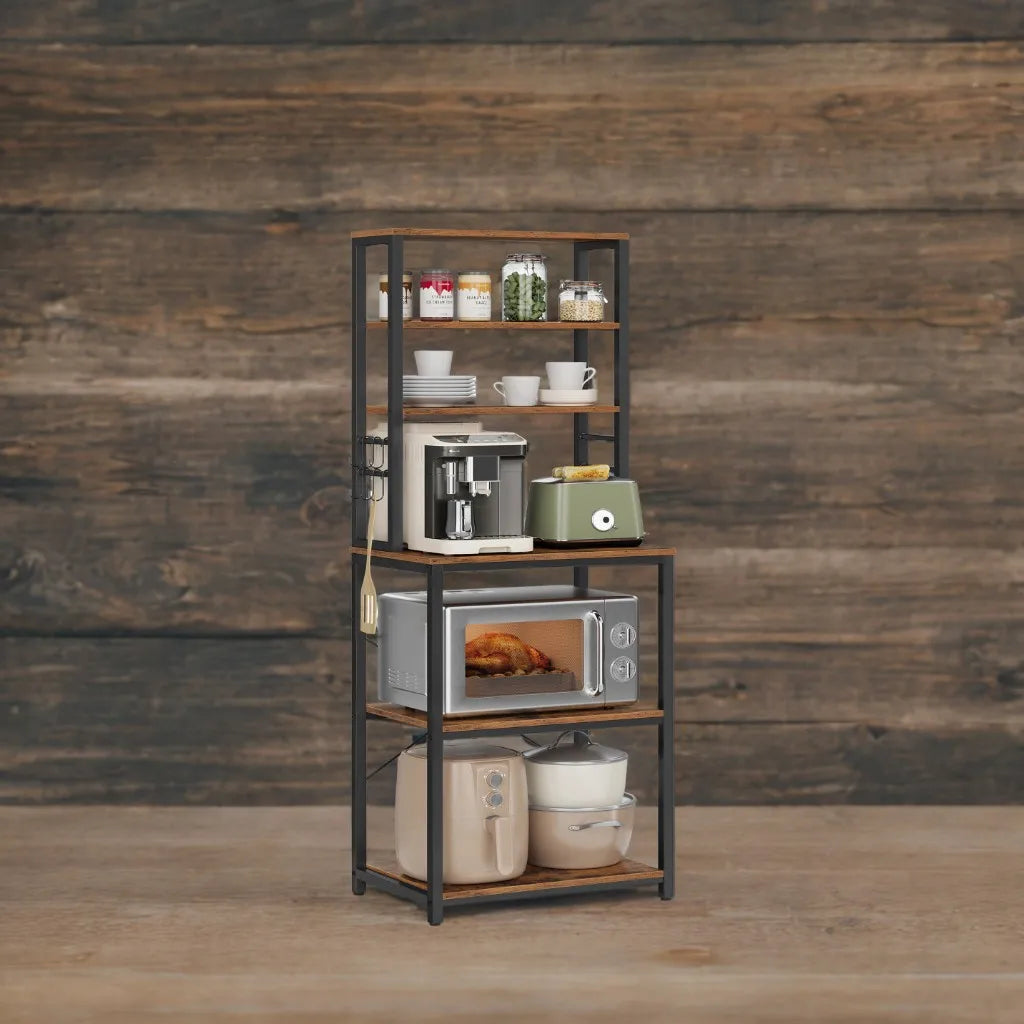 Coffee Bar, 6-Tier Kitchen Shelves with 6 Hooks