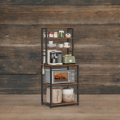 Coffee Bar, 6-Tier Kitchen Shelves with 6 Hooks