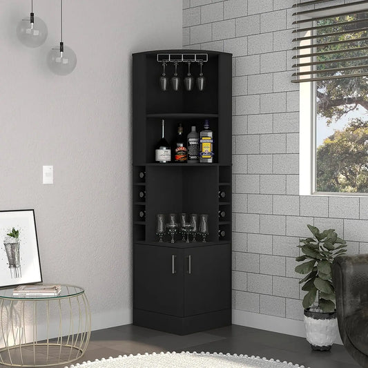 Corner Bar Cabinet with Glass Rack