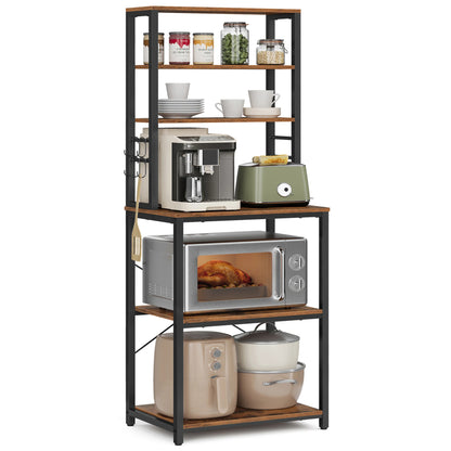 Coffee Bar, 6-Tier Kitchen Shelves with 6 Hooks