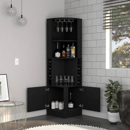 Corner Bar Cabinet with Glass Rack