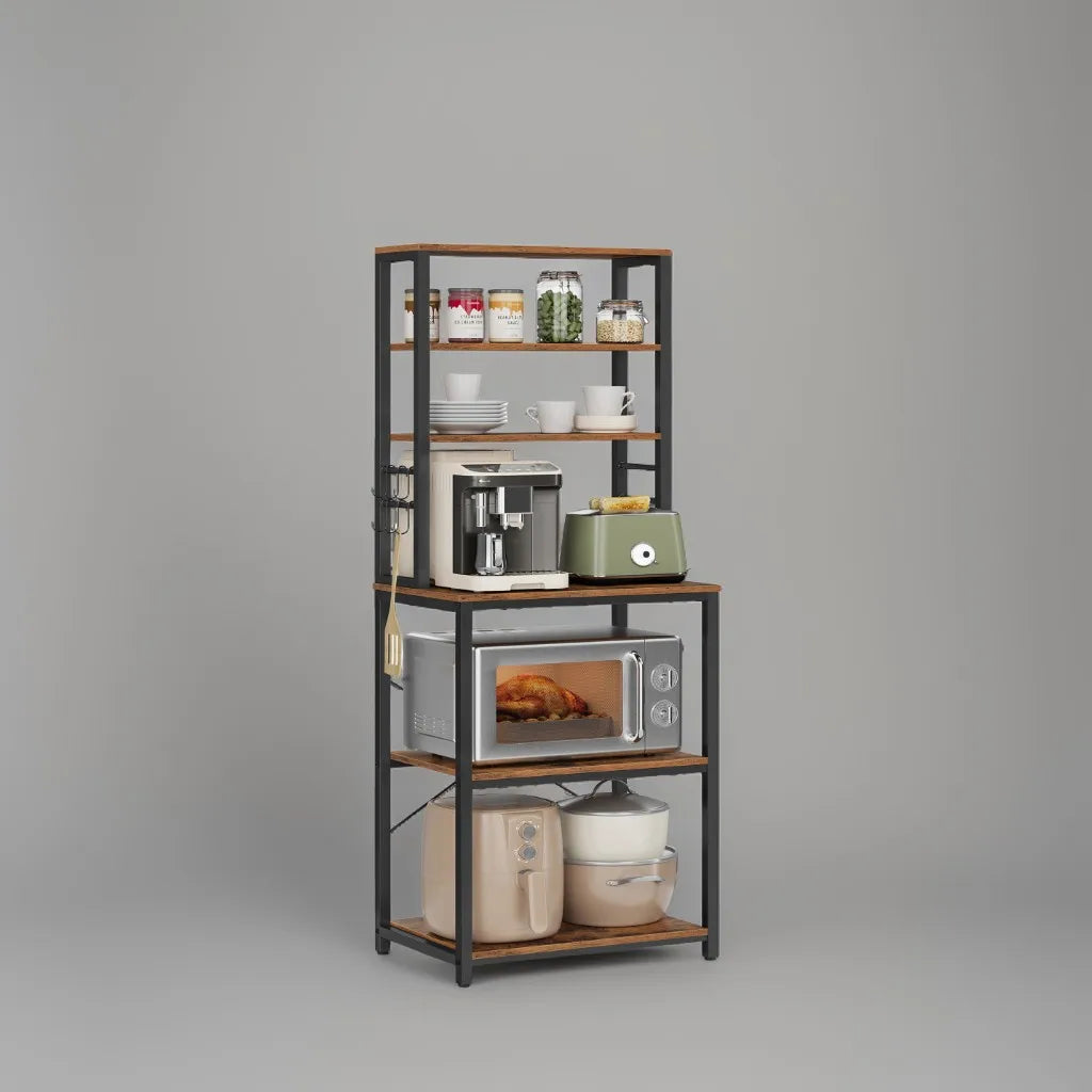 Coffee Bar, 6-Tier Kitchen Shelves with 6 Hooks