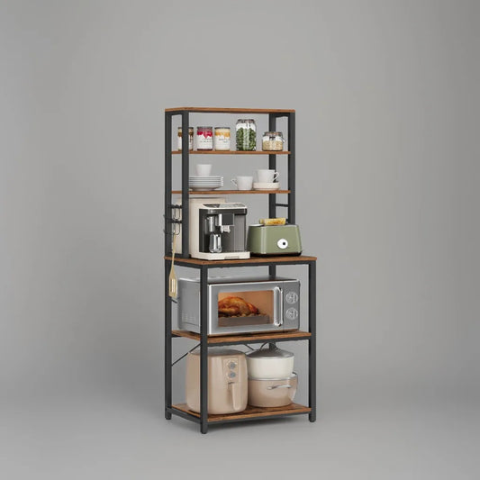 Coffee Bar, 6-Tier Kitchen Shelves with 6 Hooks